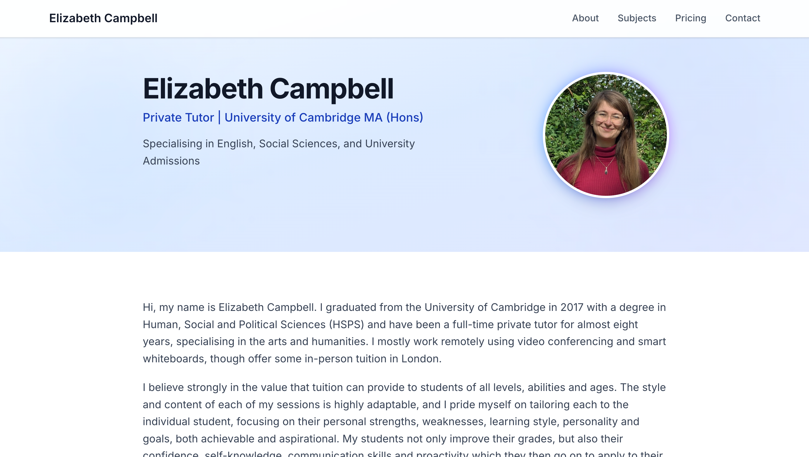 Elizabeth Campbell tutoring website